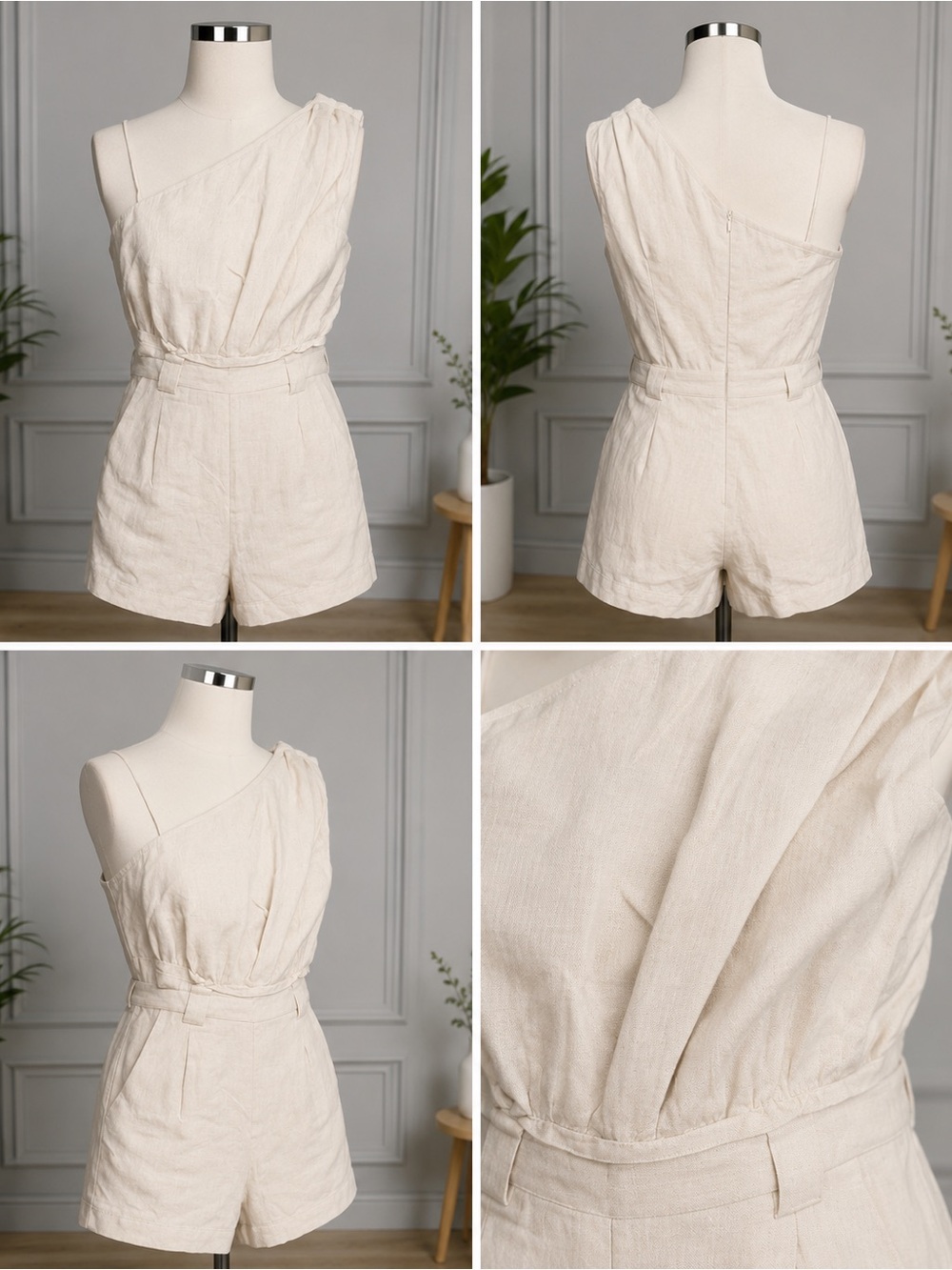 Express One-Shoulder Cream Romper